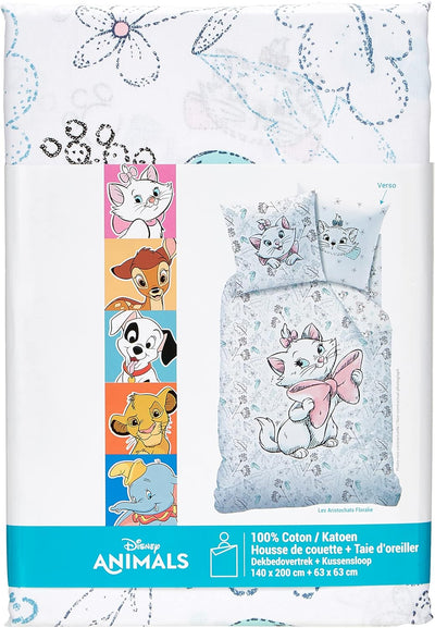 Disney Aristochat Bettwäsche 140 x 200 cm + Kissenbezug 63 x 63 cm, 100% Baumwolle Floralie