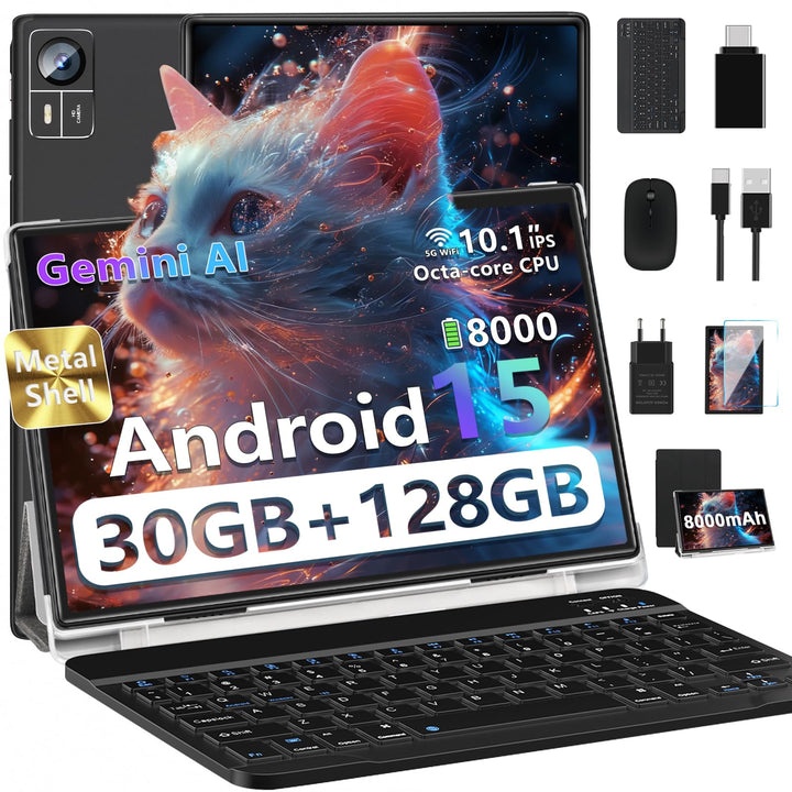 Tablet 10.1 Zoll Android 15 【Gemini AI】【30 GB RAM + 128 GB ROM+2TB】 Widevine L1, Octa Core, 8000 mAh