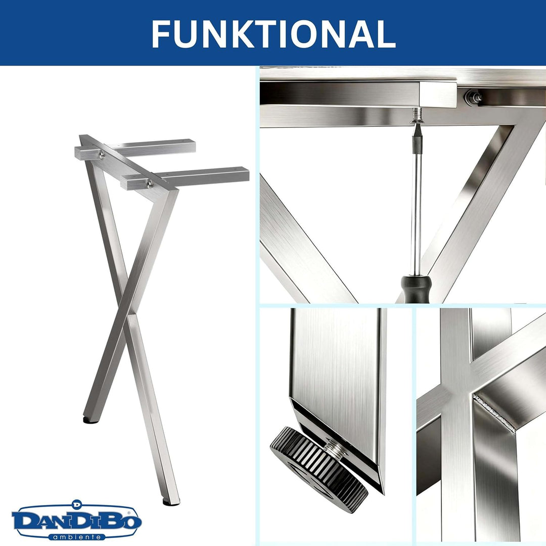 DanDiBo 2X Tischbeine Edelstahl 72 x 68 cm Tischgestell Höhenverstellbar 96678 Tischfüsse Möbelfüsse
