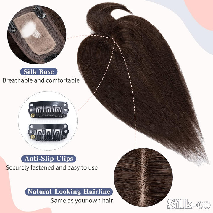 Silk-co Clip in Extension Echthaar Topeer Echthaar Haarteile Echthaar Toupet Haarverlängerung mit Fr