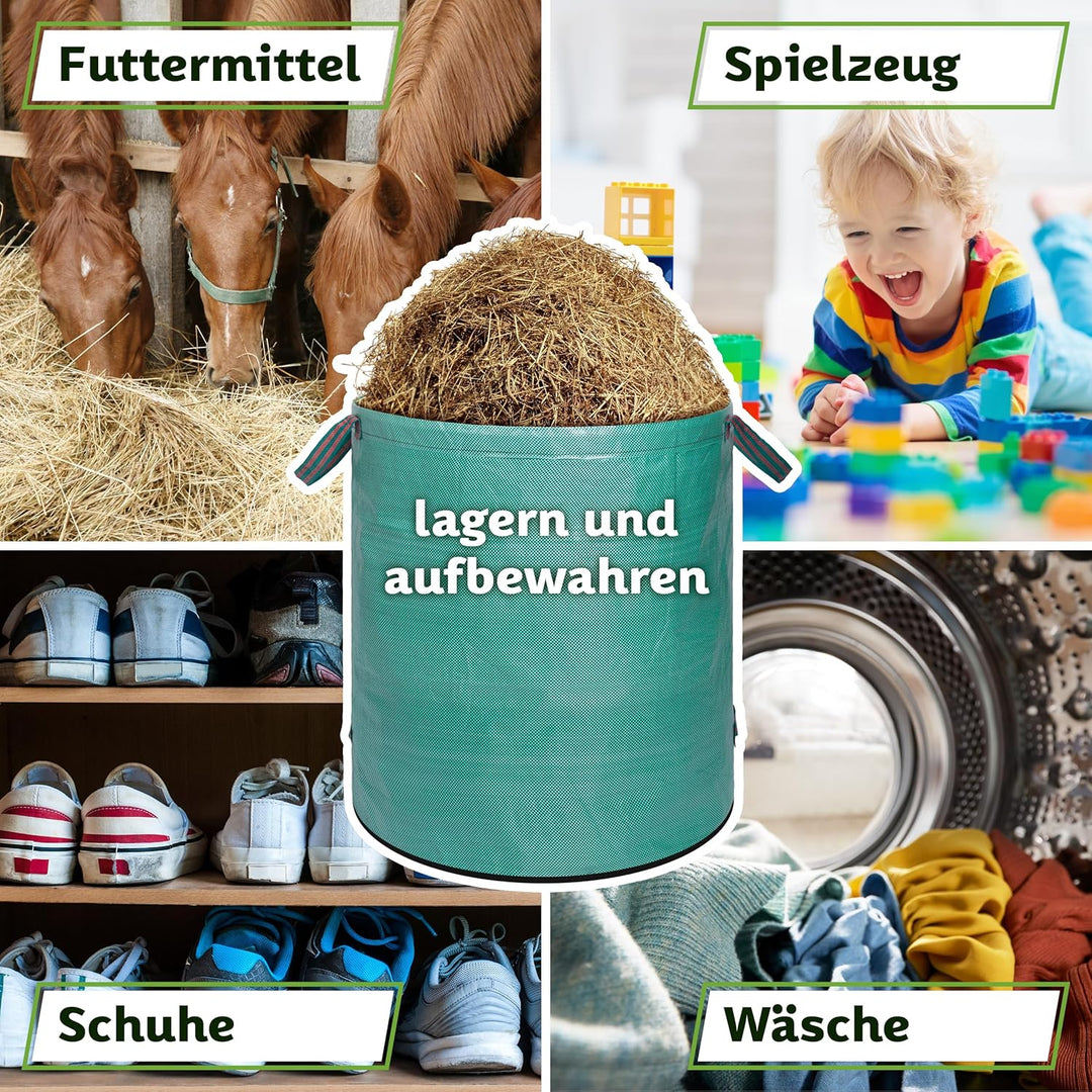 TTL Garden 3x 272L Gartensack - DOPPELTER BODEN extra stabil selbststehend 4 Griffe 150gsm gross rob