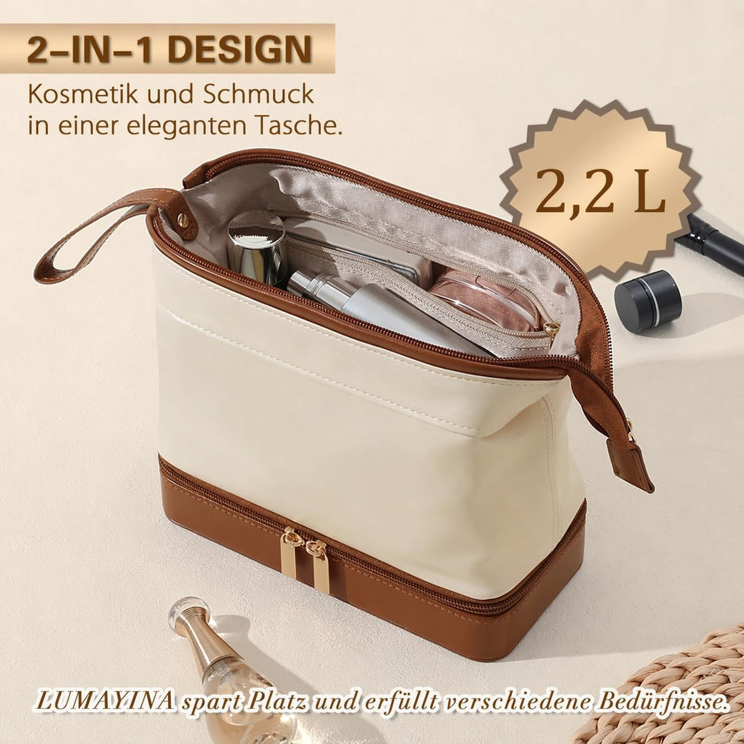 2-in-1 Schmuckbox und Kosmetiktasche mit Spiegel – Reise-Organizer, tragbare Kulturtasche mit integr