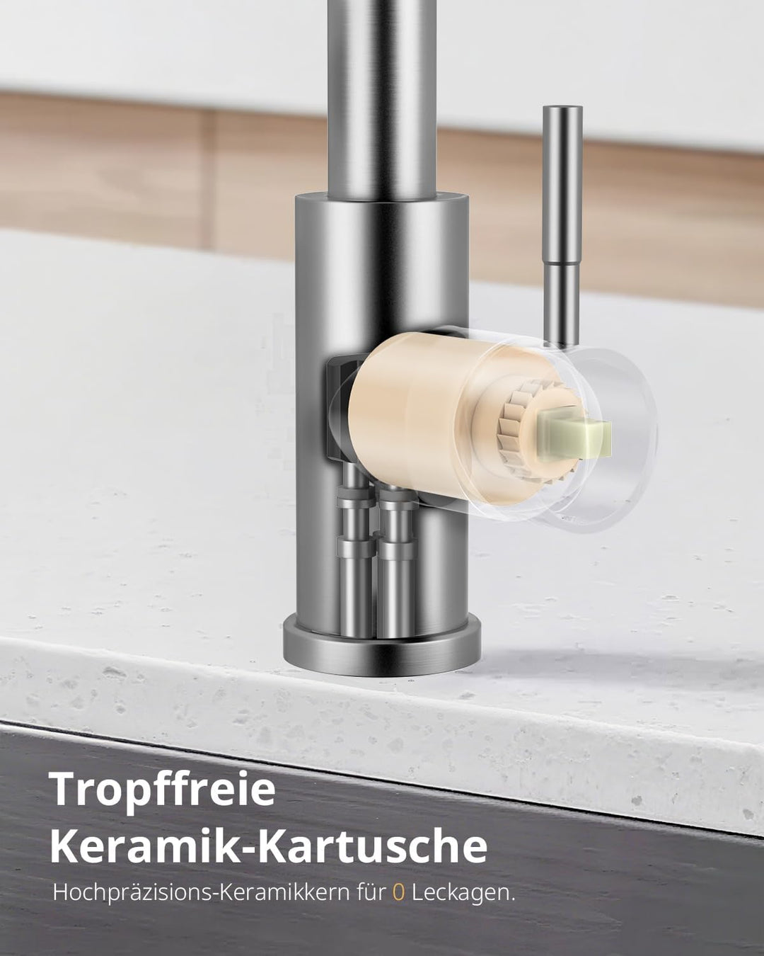 Küchenarmatur, Ausziehbarer Wasserhahn mit Edelstahl-Sprühbrause und 3 Sprühfunktionen, 360° schwenk