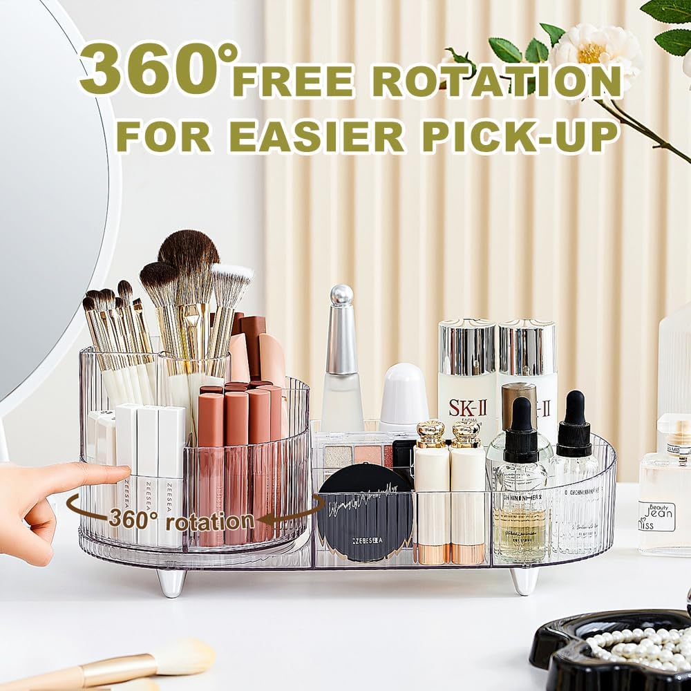 Make up Organizer 360° Drehbar, Grosser Bad Kosmetik Organizer mit Aufbewahrungsbox für Schminktisch