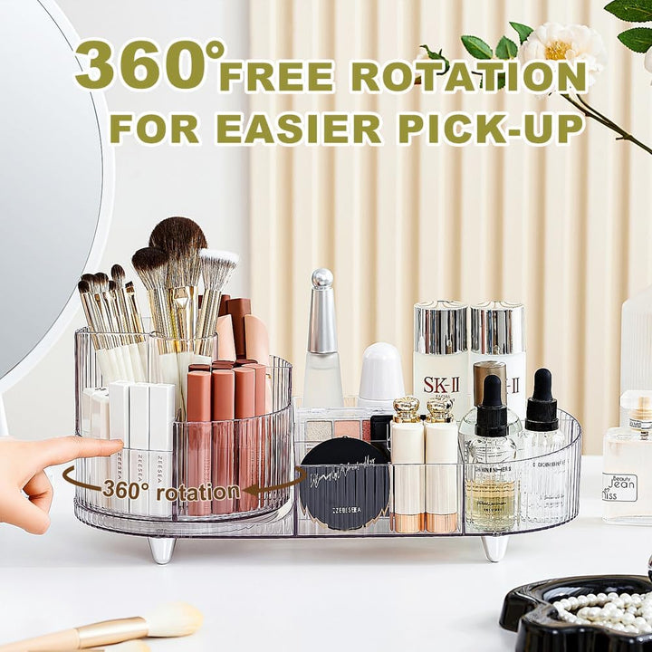 Make up Organizer 360° Drehbar, Grosser Bad Kosmetik Organizer mit Aufbewahrungsbox für Schminktisch