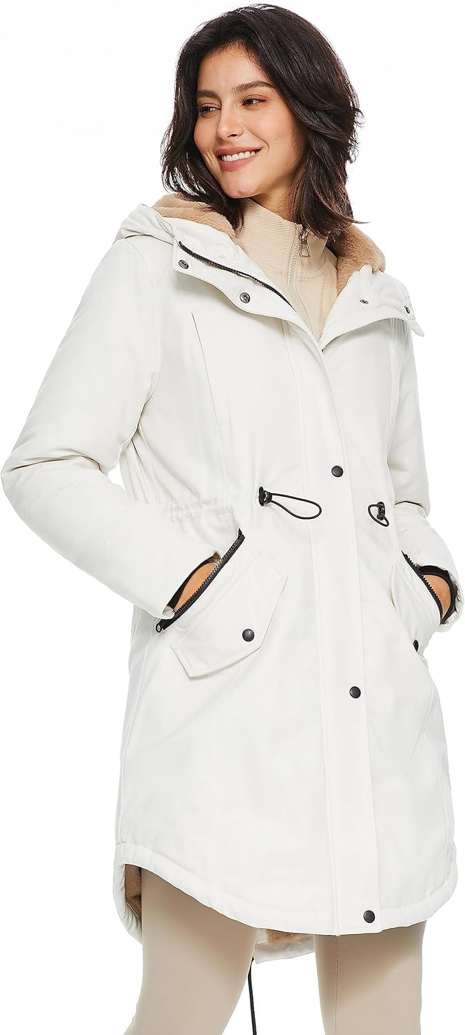 Orolay Damen Kapuzen Fleece Gefüttert Parka-Mantel Mittlere Länge Winter Draussen Gepolstert Jacke S