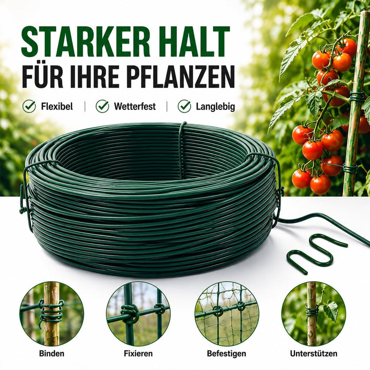 Gartendraht grün PVC ummantelt | Bindedraht für Pflanzen, Kabel, Netze, Basteln, Gartenbau – 1,4mm–2