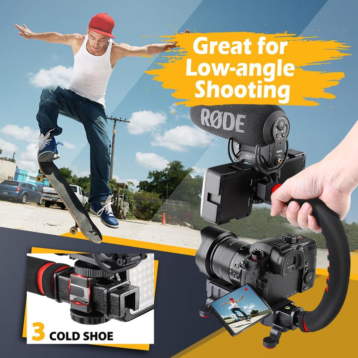 Zeadio Stabilisator für Kamera Handy GoPro, Faltbare Handgriff Video Rig Steadycam Stabilizer für al