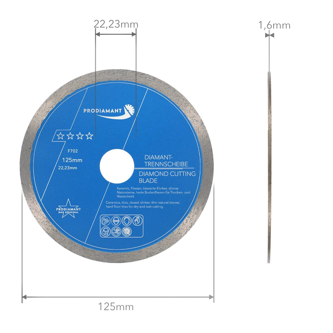 PRODIAMANT Profi Diamant-Trennscheibe PRORIM 125 mm x 22,23 mm kein ausbrechen bei glasierten Fliese