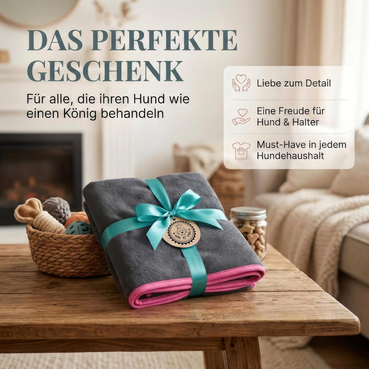 HUND IST KÖNIG Hundehandtuch extra saugfähig - Hunde Handtuch saugstark aus Mikrofaser mit 4 Eingrif
