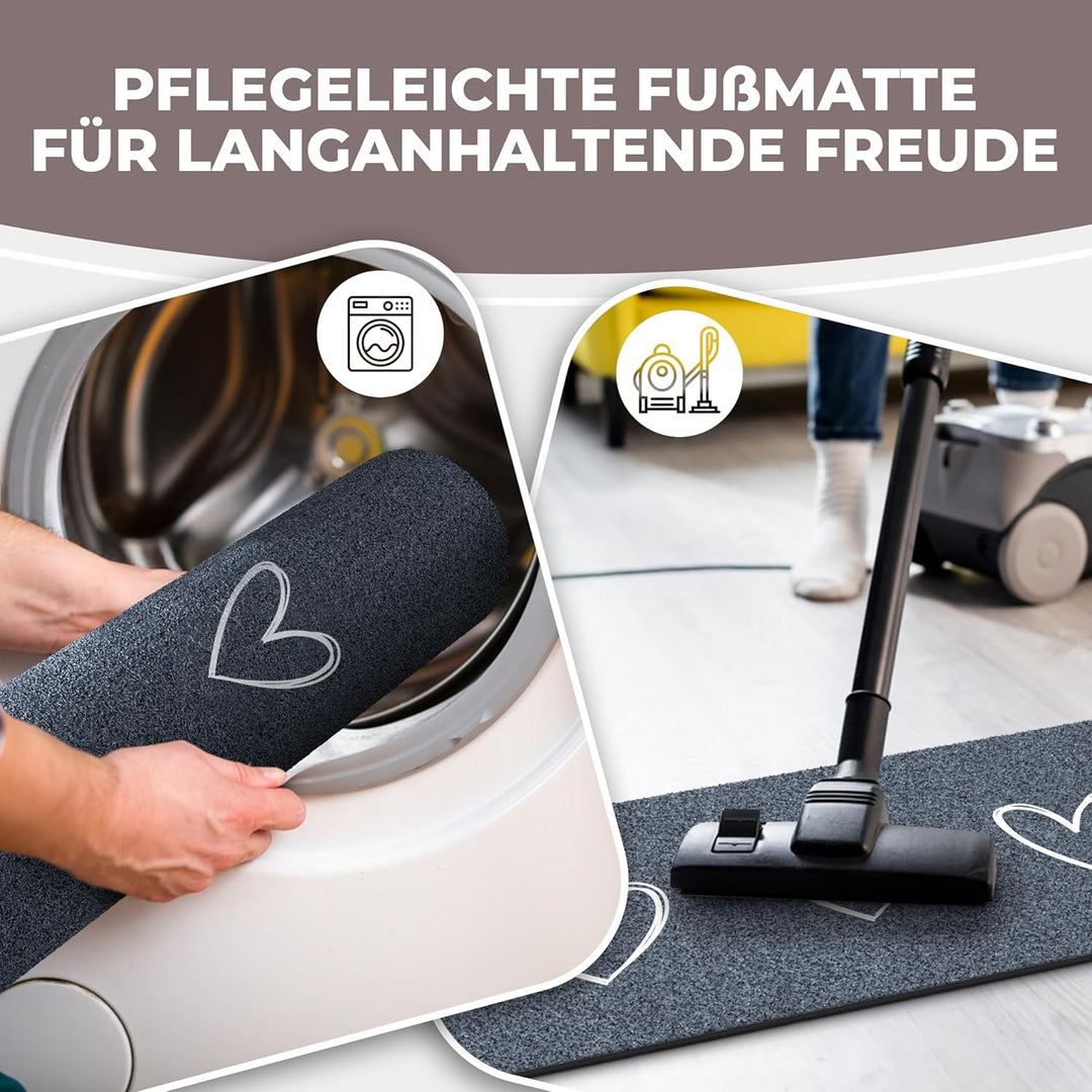 Schuhparkplatz Fussmatte 75x30cm Grau 3 Herze I Waschbar & rutschfest, Hochwertige Schuhmatte für In