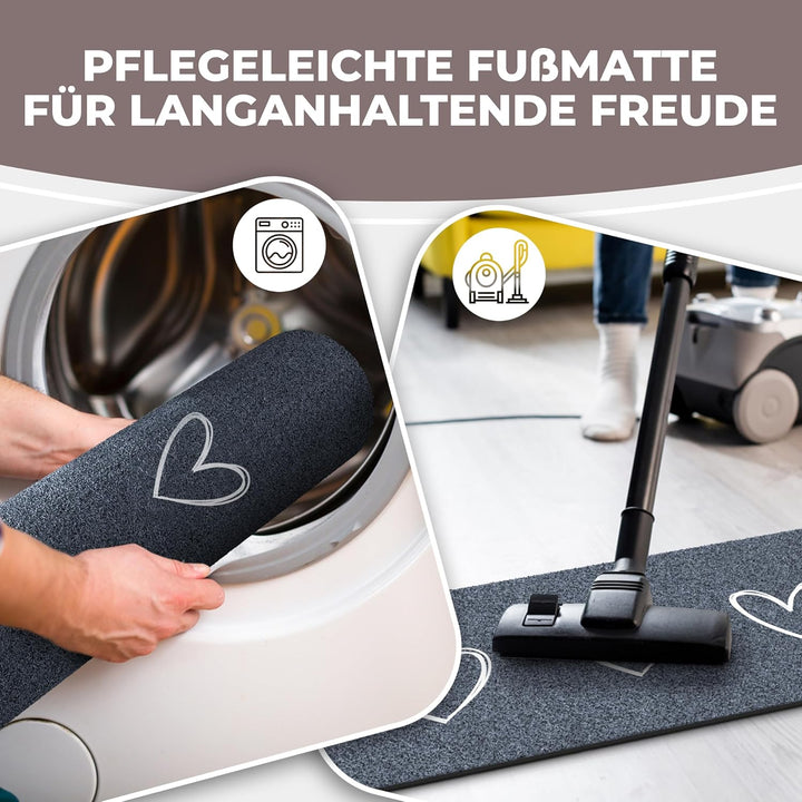Schuhparkplatz Fussmatte 75x30cm Grau 3 Herze I Waschbar & rutschfest, Hochwertige Schuhmatte für In