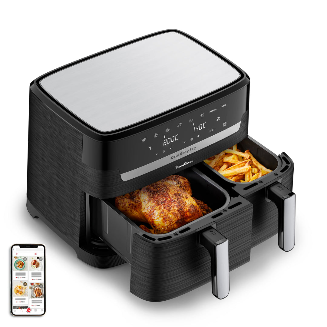 Moulinex Air Fryer mit zwei Fächern + Rezeptbuch mit 20 Rezepten, XXL-Kapazität 8,3 l, für bis zu 8
