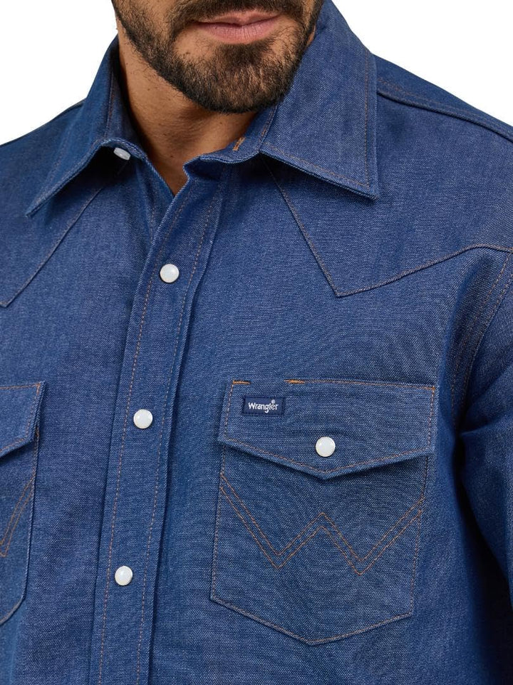 Wrangler Men's Authentic Cowboy Cut Work Western Long-Sleeve Firm Finish Shirt S Indigo, S Indigo