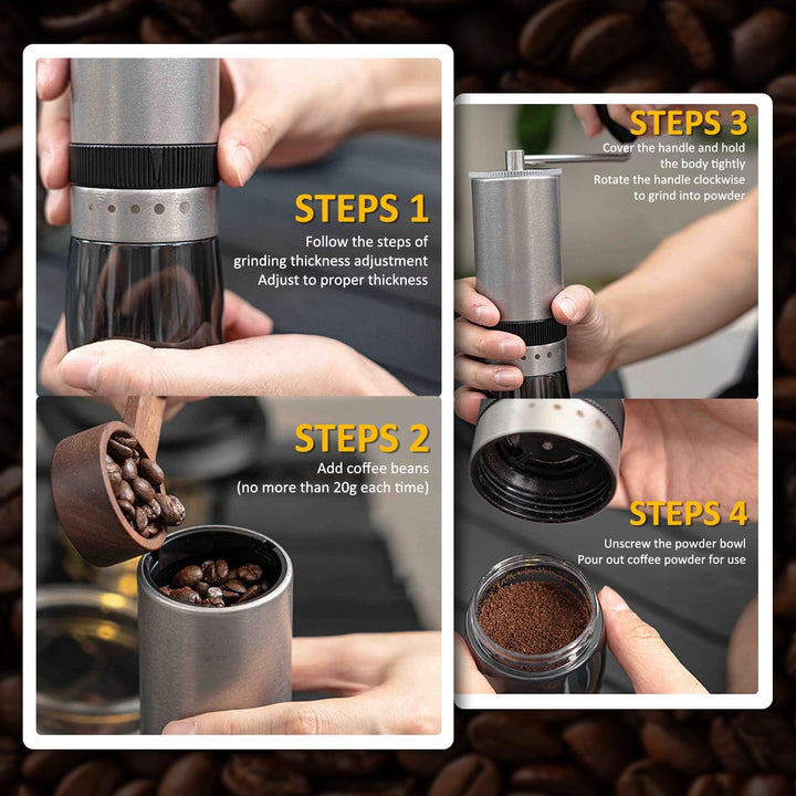 Kaffeemühle Manuell -Handmühle Kaffee mit 5 Mahlgrad von Grob bis Fein- Arbeitssparende Handkaffeemü