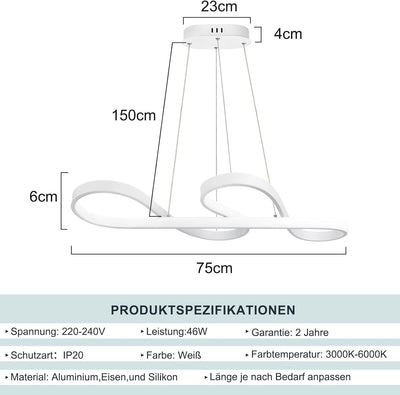 ZMH LED Pendelleuchte Esstisch Hängelampe Dimmbar: Design Hängeleuchte Esszimmer 47W Esstischlampe F