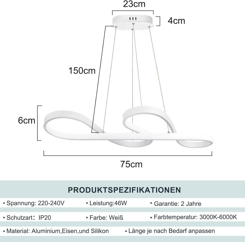 ZMH LED Pendelleuchte Esstisch Hängelampe Dimmbar: Design Hängeleuchte Esszimmer 47W Esstischlampe F