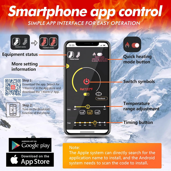 Beheizte Socken, 2024 neueste wiederaufladbare beheizte Socken, 5000mAh extra grosse Batterie Lange