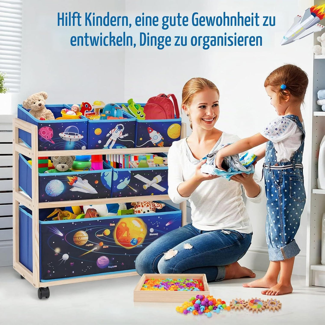 Spielzeugregal Kinderzimmer, Kinderregal Mit 6 Boxen 3-Stöckiges Spielzeug-Organizer, Spielzeugkiste