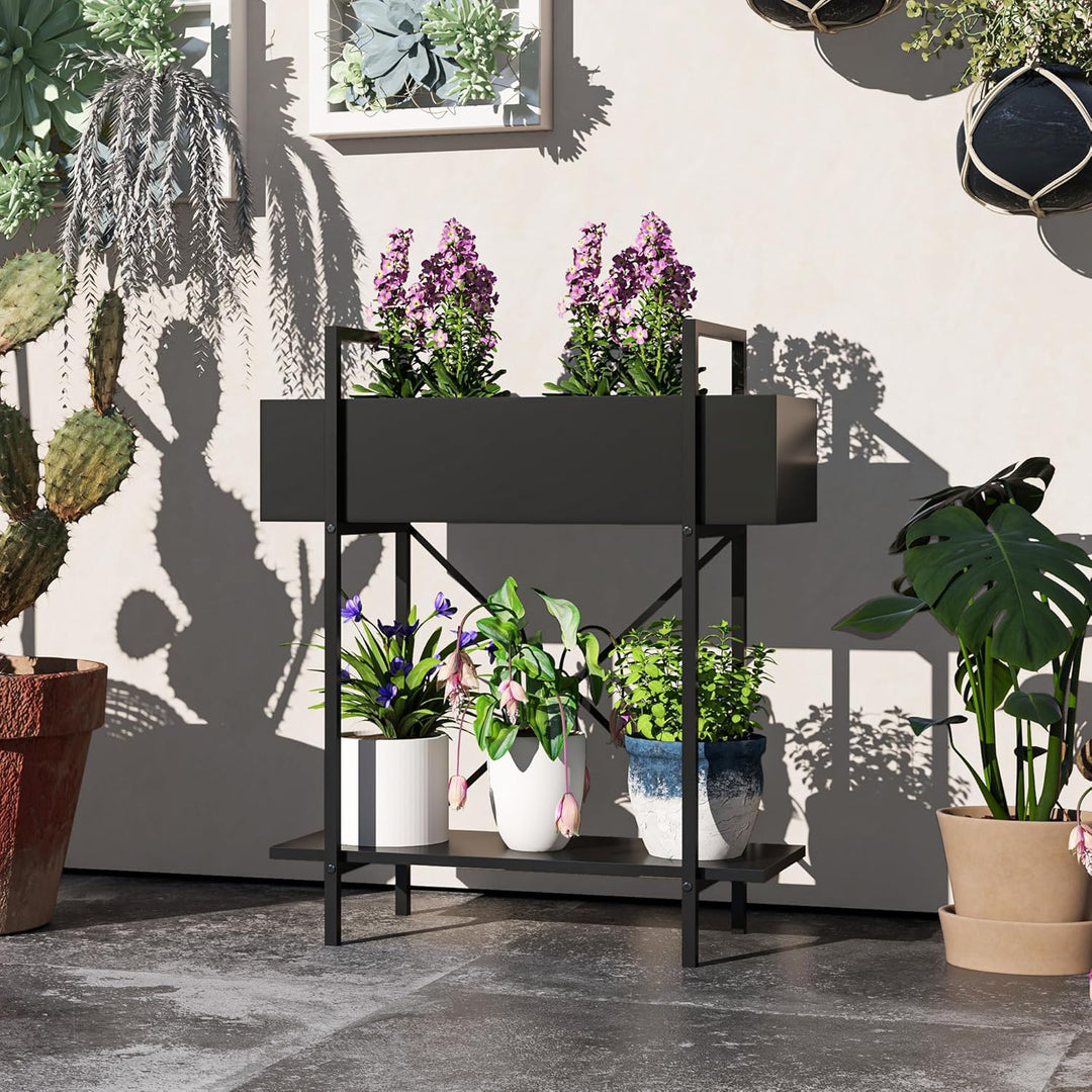 Outsunny 2-Etagen Pflanzenständer, Blumenständer für Innen Aussen, Pflanzenregal aus Metall, mehrstö