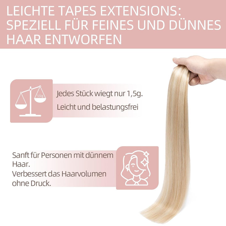 Silk-co Tape in Extensions Echthaar 20stk, leicht Version Tape Extensions Echthaar, Remy Haarextensi