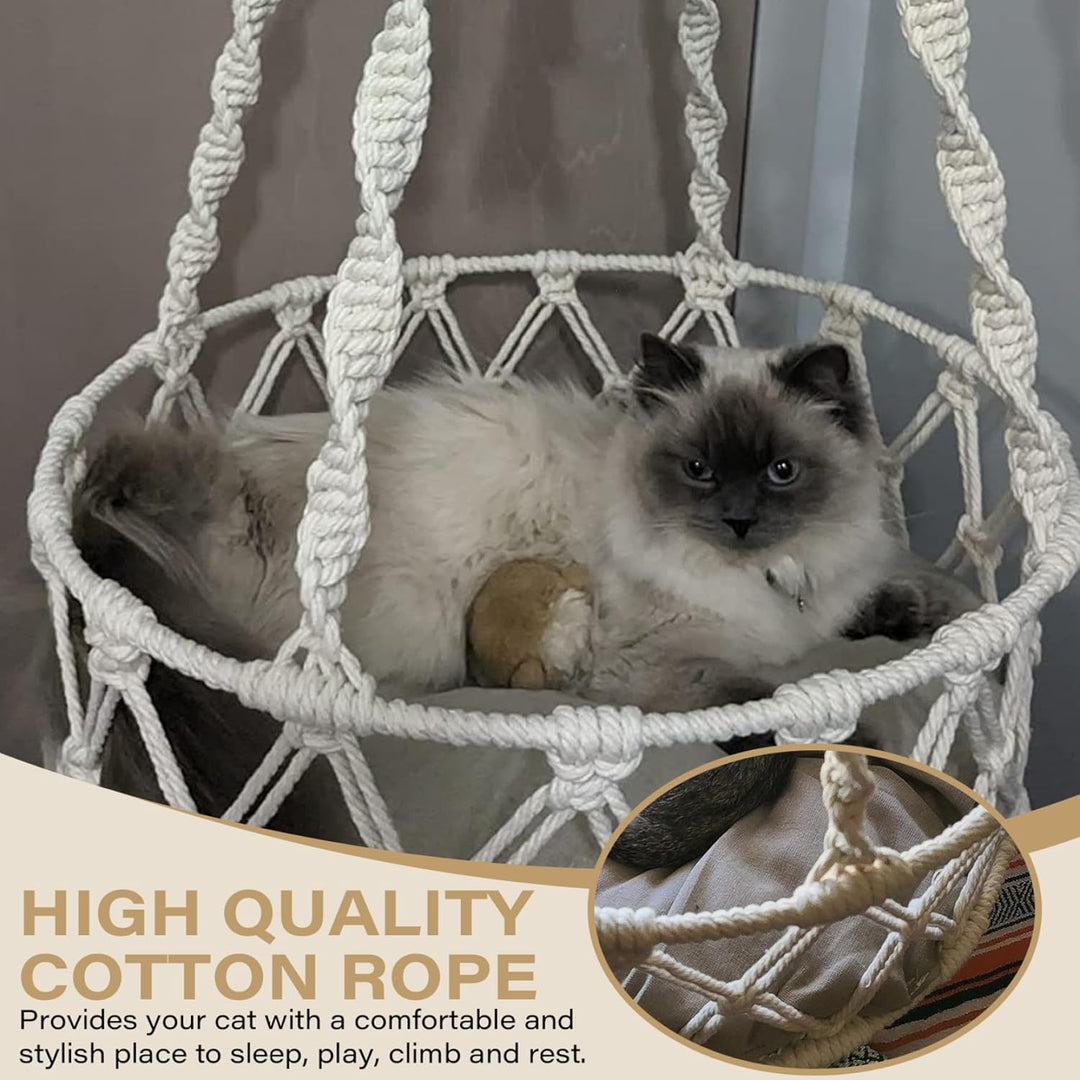 Katzenschaukel, 49 Zoll grosses hängendes Katzenbett mit Baumwollmatte, Hängematte im Boho-Stil mit