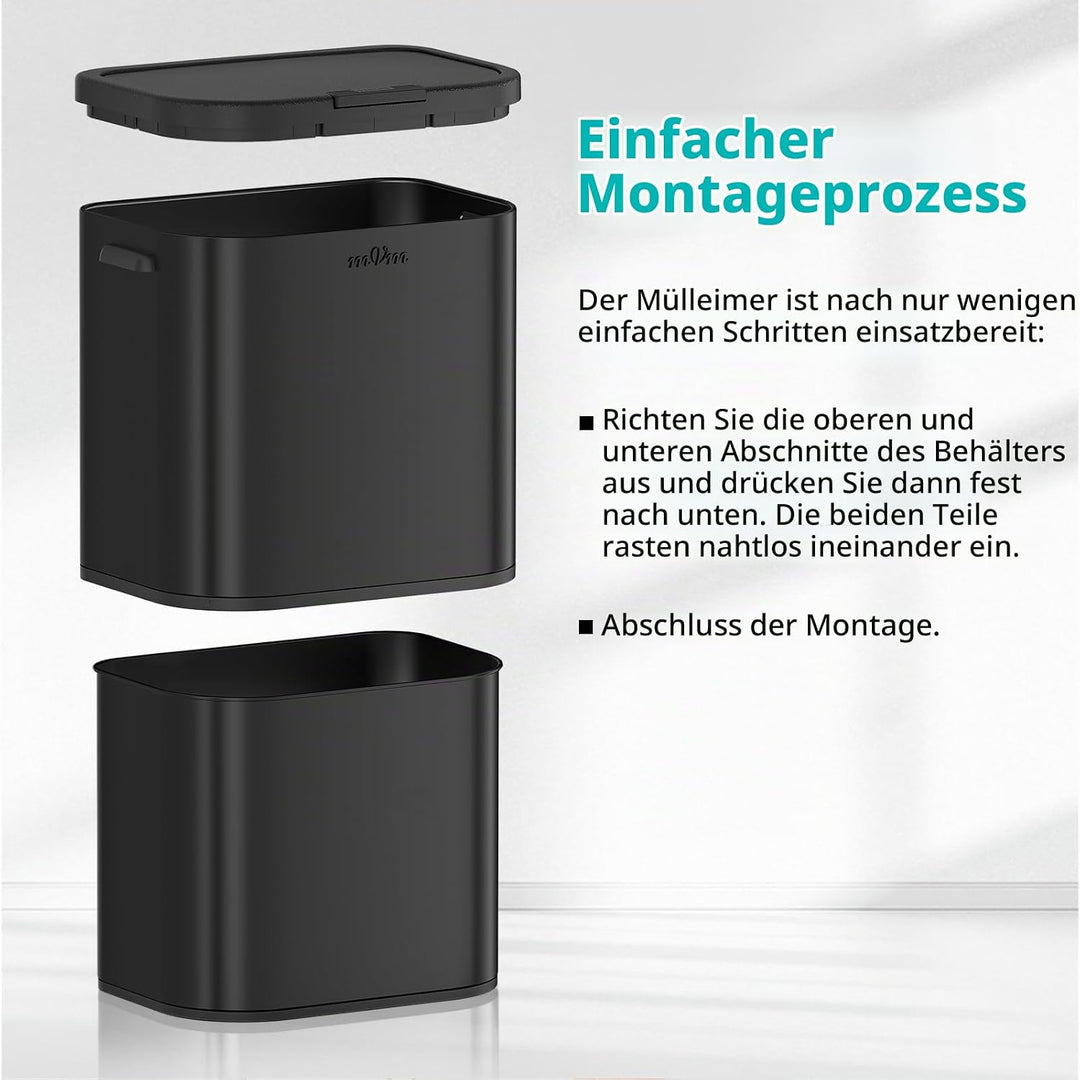 mVm Mülleimer Küche,70 Liter Mülltrennsystem,Mülleimer mit deckel,Gross,Edelstahl Drückmülleimer für
