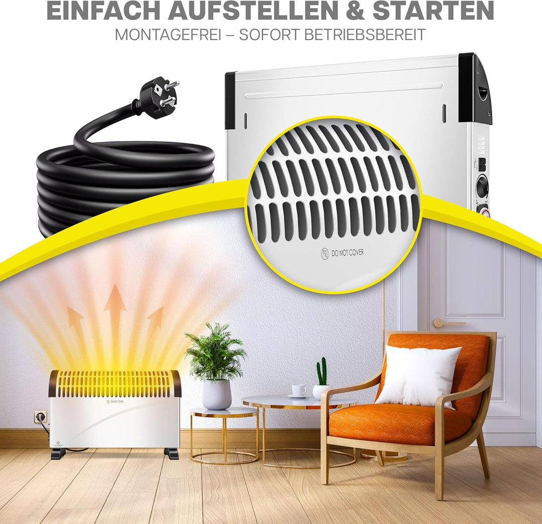 KESSER Konvektor 2000 Watt Heizgerät, 24h Timer | stufenlose Thermosteuerung | Turbo Heizung | 3 Stu