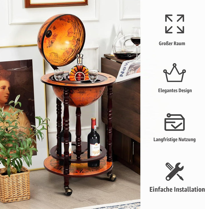 COSTWAY Globus Bar Barwagen Globusbar Hausbar Minibar Weinregal mit Rollen