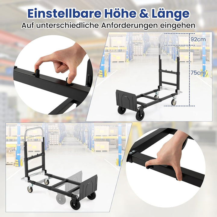COSTWAY 2-in-1 Transportwagen Sackkarre klappbar, Handwagen mit Teleskopgriff &amp; Verstellbarer Länge,