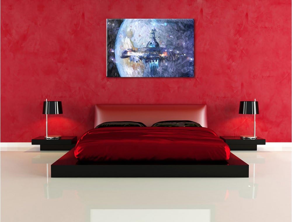 Pixxprint Raumschiff vor der Erde als Leinwandbild/Grösse: 100x70 cm/Wandbild/Kunstdruck/fertig besp