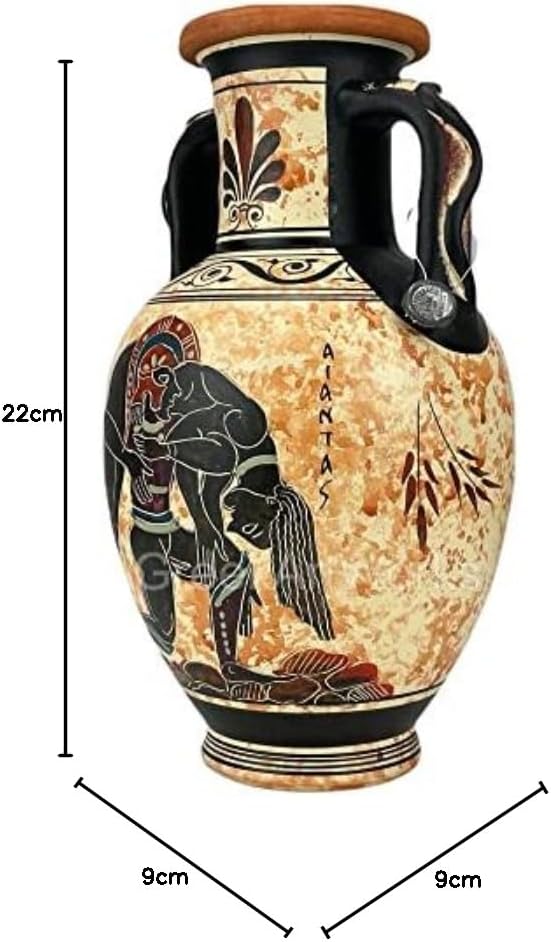 Ajax trägt den Körper der Achilles Amphore Vase Antike griechische Keramik, schwarz, orange, H x B x