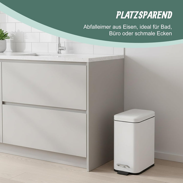 Relaxdays Mülleimer Bad, 5 l, Kosmetikeimer mit Soft-Close, Matte Optik, entnehmbarer Inneneimer, Tr