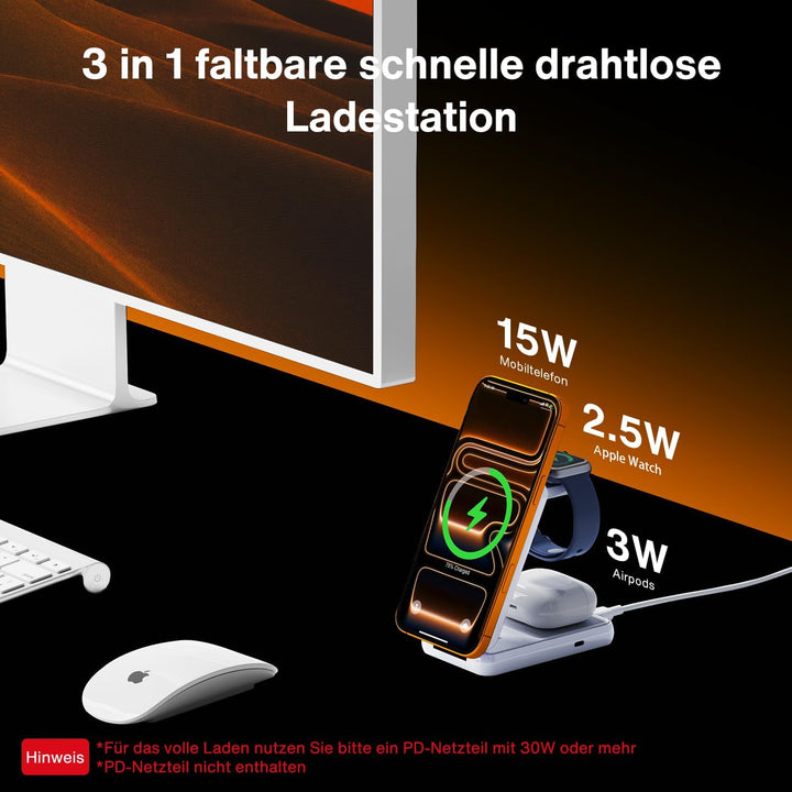 iVANKY für iPhone 17/16/15/14/13/12 Pro Max 3 in 1 Faltbare Wireless Ladestation Charger für Magsafe