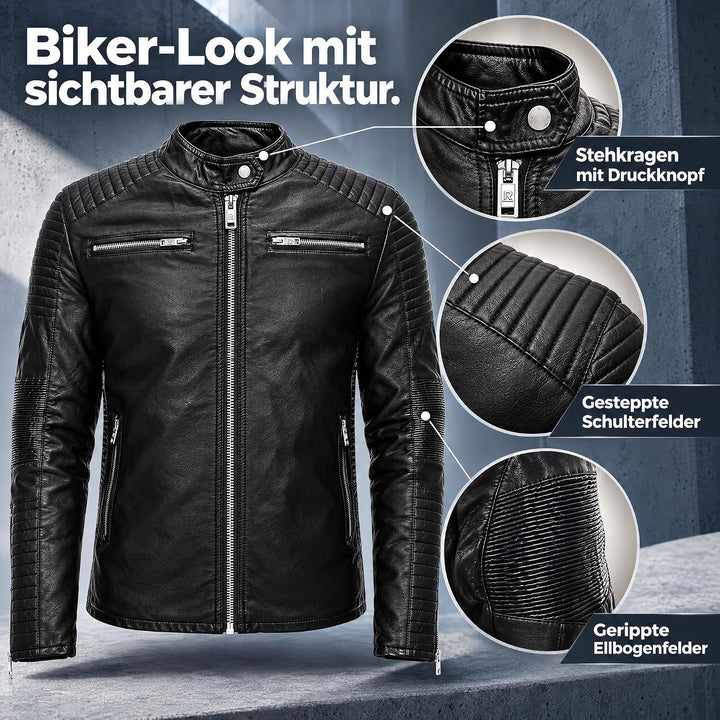 Herren Lederjacke Kunstleder Bikerjacke Übergangsjacke Brooklyn Slim Fit Schwarz XL Schwarz, XL Schw
