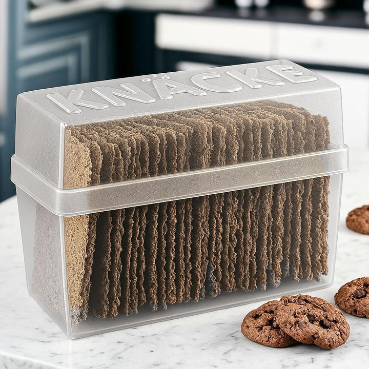 Knäckebrotdose Knäckebrot Box mit Deckel - Brotbox - luftdicht - Aufbewahrungsbox - Transparent/weis