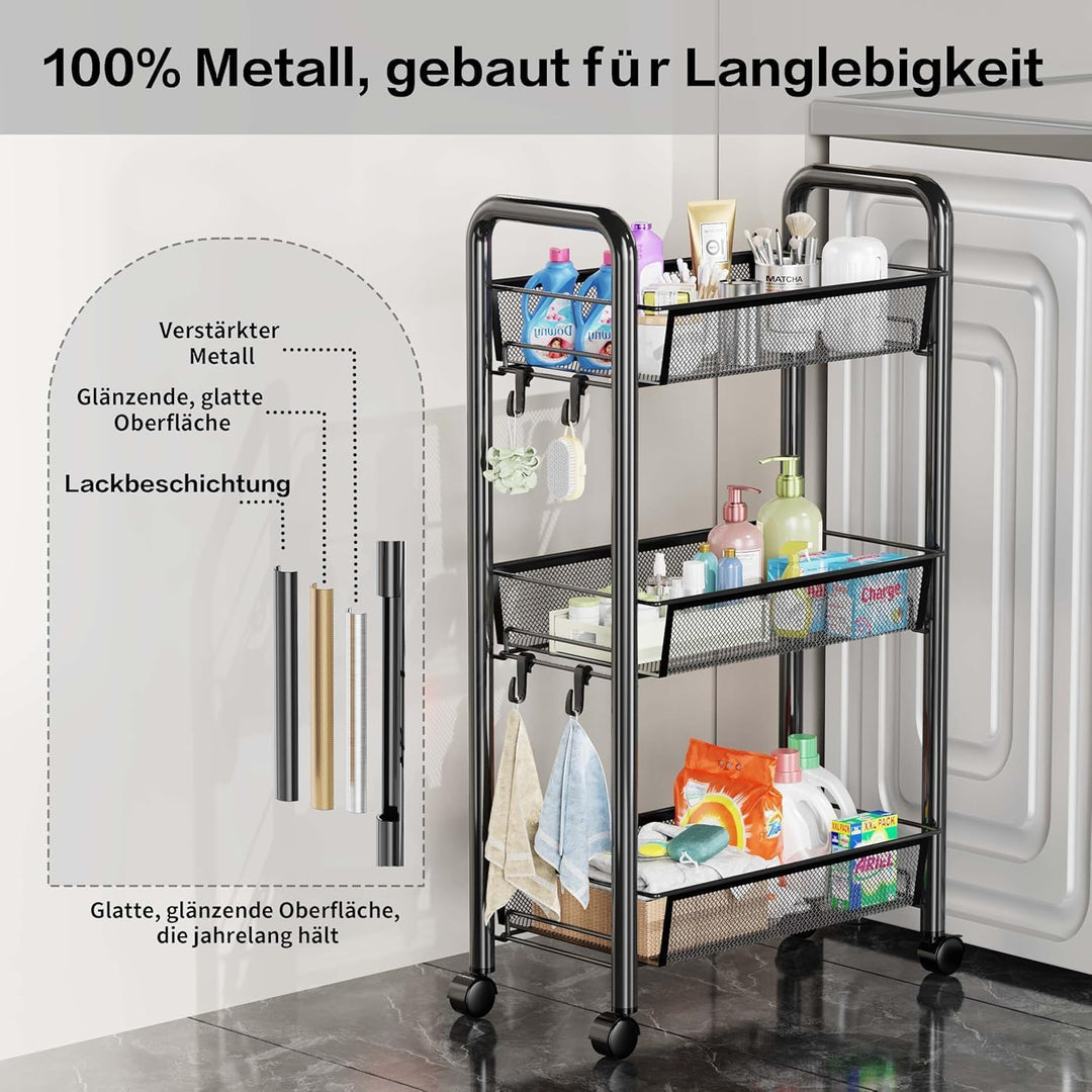 Rollwagen Metall Servierwagen,Küchenwagen,Küche,360° drehbare Räder,Aufbewahrungswagen mit 3/4/5 Ebe