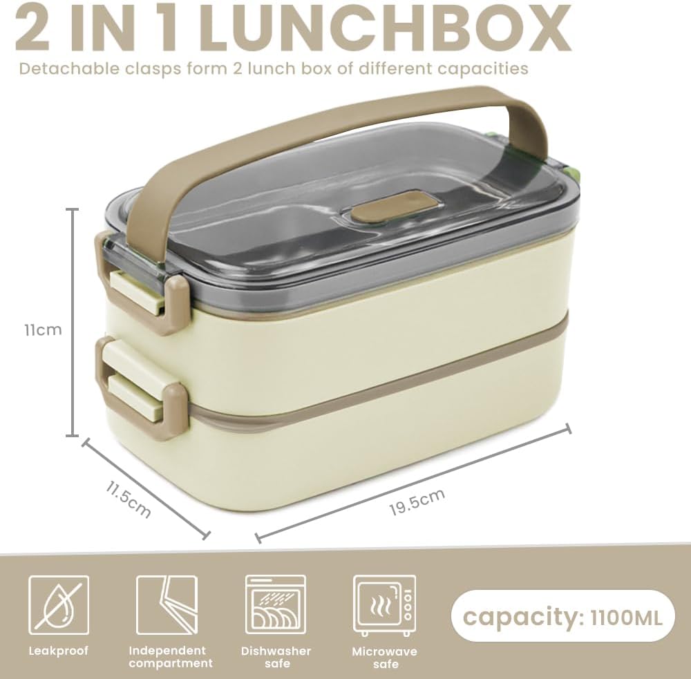 Bugucat Lunchbox Edelstahl 1100ML,Bento Box Brotdose Auslaufsicher Luftdichte Brotzeitbox mit Fächer