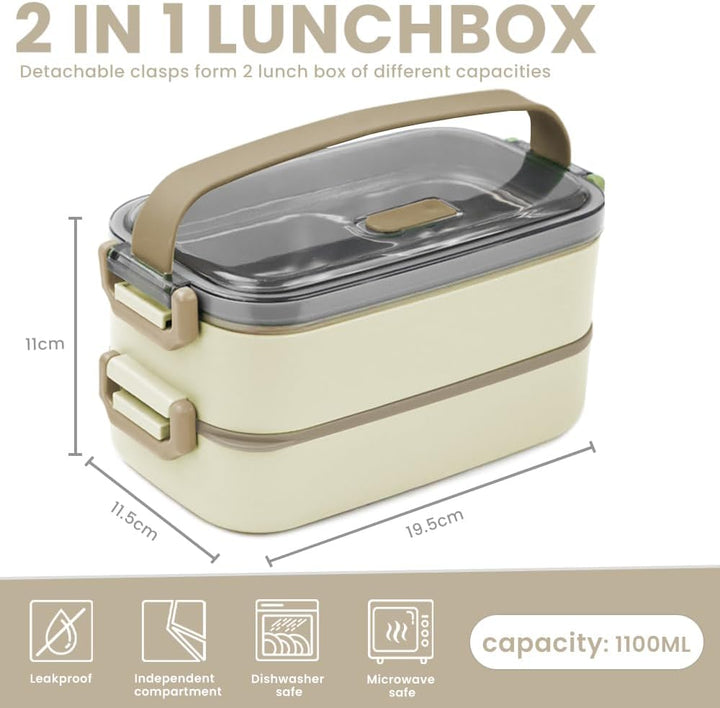 Bugucat Lunchbox Edelstahl 1100ML,Bento Box Brotdose Auslaufsicher Luftdichte Brotzeitbox mit Fächer