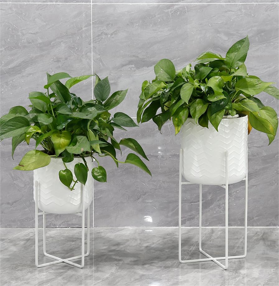 TRIROCKS Set aus 2 Metallpflanzenständern 31 cm & 45 cm Blumenständer Moderne Pflanzenhalter Blumenh