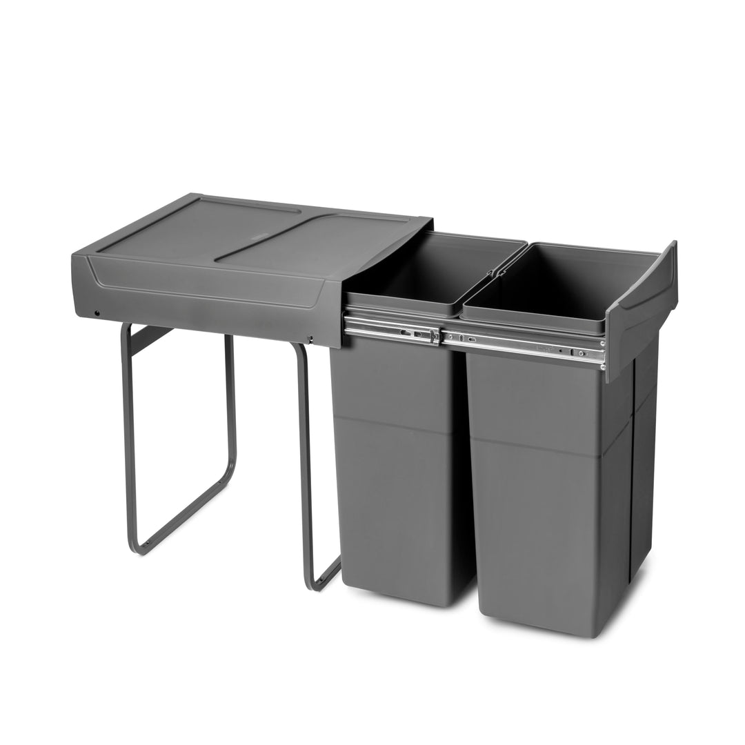 Emuca - Recycling-Behälter für die Küche, Bodenbefestigung und Handauszug, 2x25l, Kunststoff anthraz
