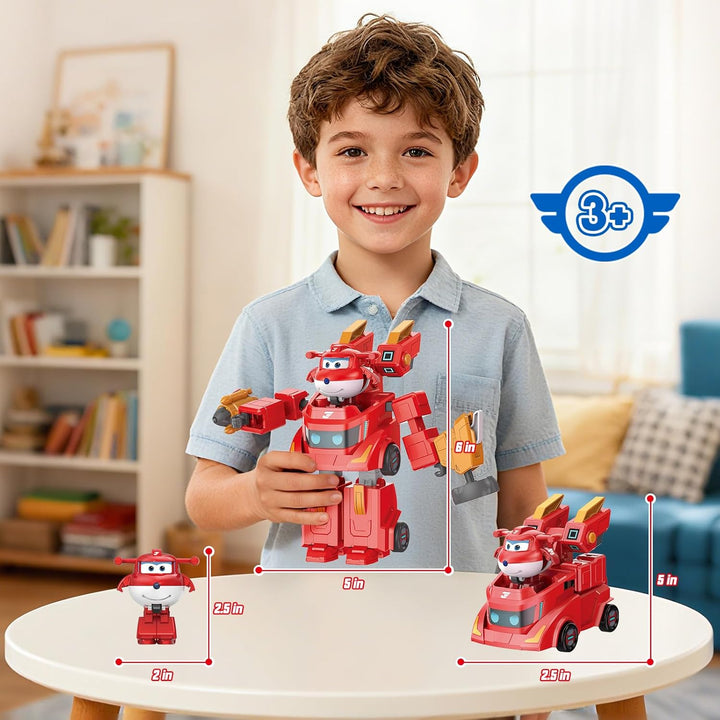 Super Wings Verwandlungsfähiges Spielzeug Roboter Jett, 17 cm gross, 2-in-1 Verwandlungsroboter und