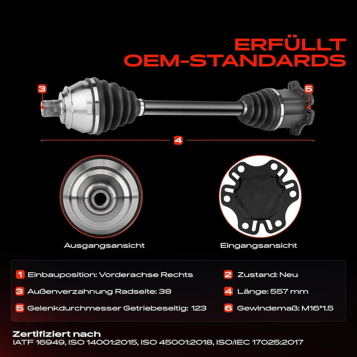 Frankberg 1x Antriebswelle Automatikgetriebe Vorderachse Rechts Kompatibel mit A6 4F2 C6 2.0L-3.2L 2