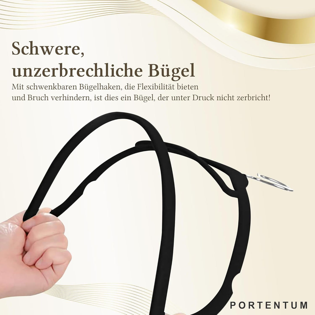 PORTENTUM Kleiderbügel aus Samt, 30 Stück, Schwarz. Zubehörhalter, 360º Drehbarer Haken, Platzsparen