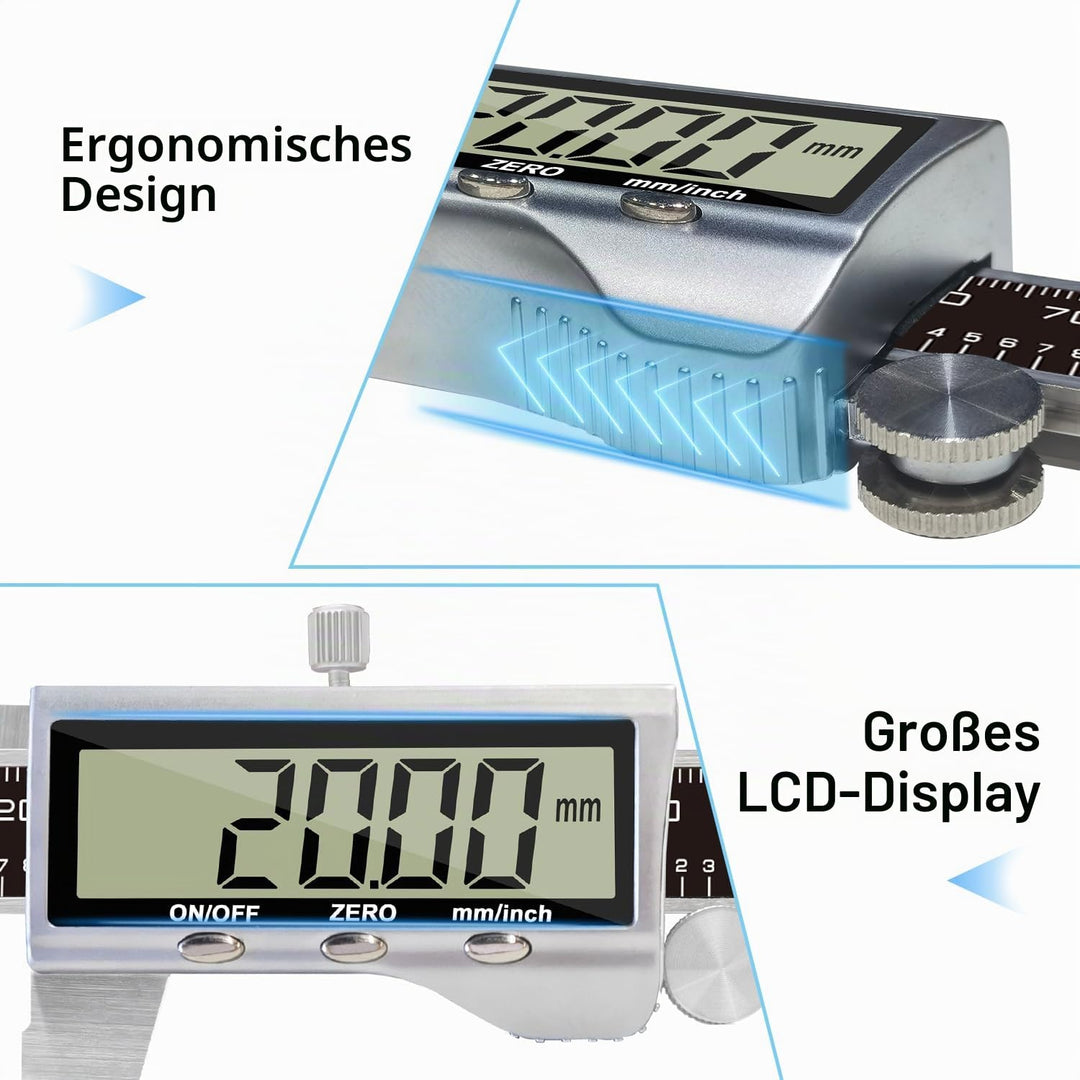 KETOTEK Messschieber Digitale, 150mm Schieblehre Digital Edelstahl mit Grossem LCD Display, Messlehr