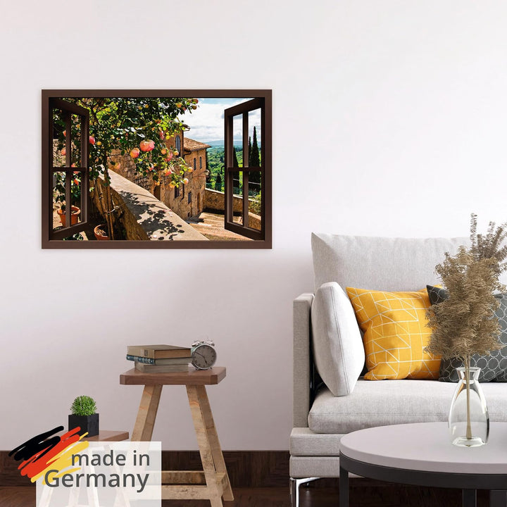ARTland Poster Kunstdruck Wandposter Bild ohne Rahmen 100x70 cm Fensterblick Fenster Toskana Landsch