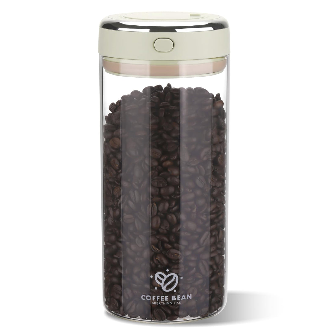 Kaffeedose Luftdicht Glas, 1.7L Kaffeebohnen Behälter mit Auslassventil und Datumsanzeige, Transpare