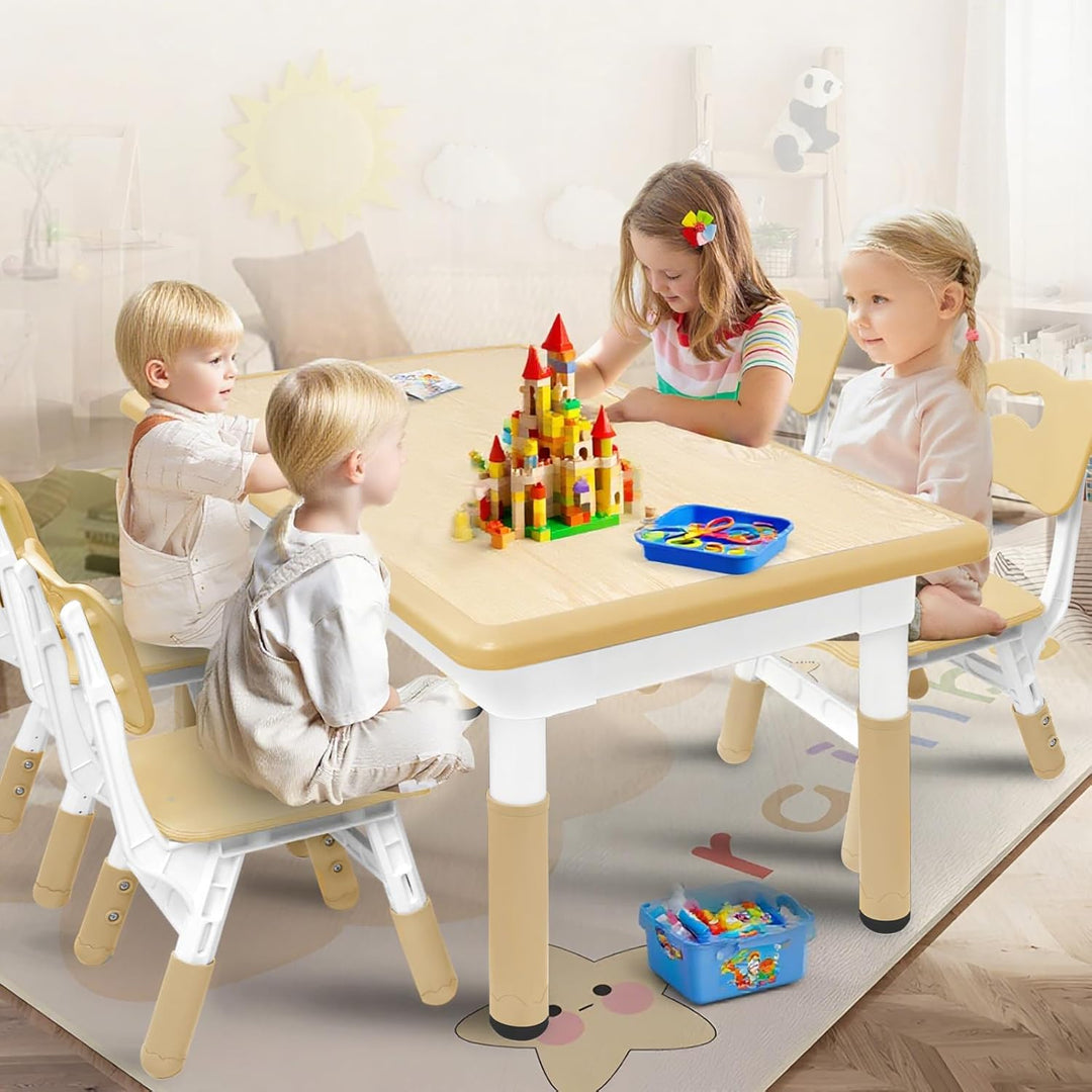 Kidsgigglz Kindertisch Höhenverstellbar mit 4 Stühlen, Kindertischgruppe, Tisch Stuhl Set für Kinder