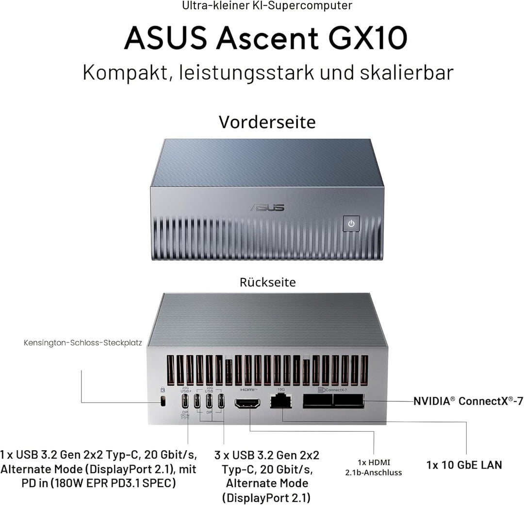 ASUS Ascent GX10-GG0003BN 1TB KI Supercomputer (NVIDIA GB10 Grace Blackwell Superchip, 1 petaFLOP KI