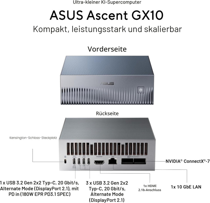 ASUS Ascent GX10-GG0003BN 1TB KI Supercomputer (NVIDIA GB10 Grace Blackwell Superchip, 1 petaFLOP KI